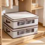 Canvas Storage Box with Lid and Handles, Tableware Organizer
