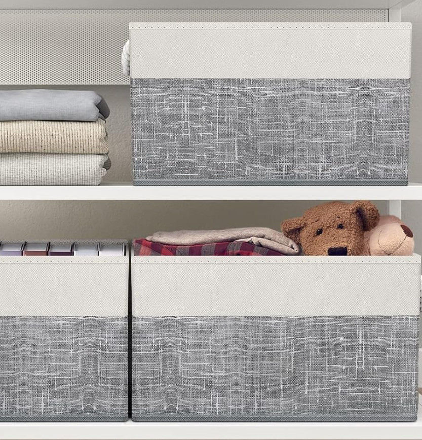 4 Foldable Storage Baskets with Rope Handles, Fabric Organizer Bins - Image 1