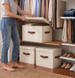 Fabric Storage Bins with Lids, Foldable Closet Organizer Boxes