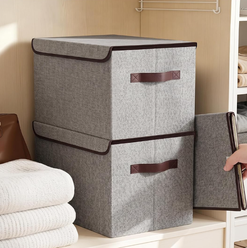 6 Foldable Fabric Storage Bins with Lids, Closet Organizer Boxes - Image 1