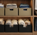 Foldable Fabric Storage Baskets with Handles, Shelf Organizer Boxes