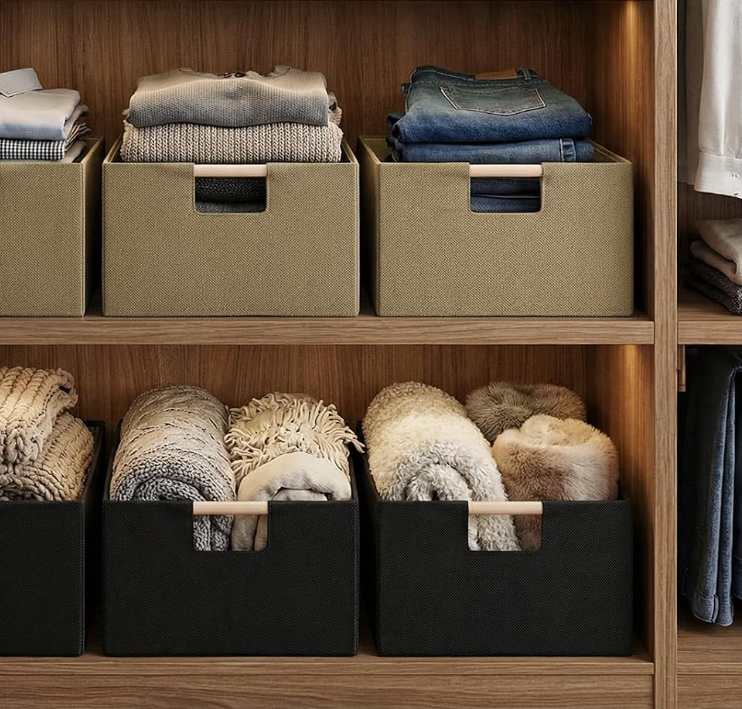 7 Foldable Fabric Storage Baskets with Handles, Shelf Organizer Boxes - Image 1